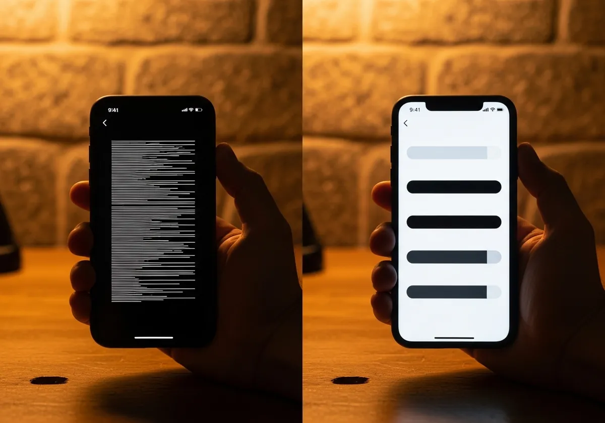 Comparaison de deux écrans de smartphone : à gauche un texte site internet artisan trop petit et compressé, à droite un texte large et bien espacé, lisible sans zoomer